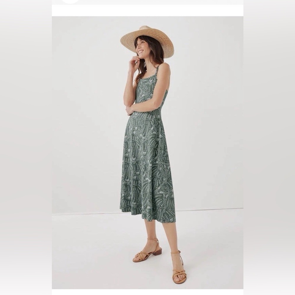 Pact Women's Fit & Flare Midi Dress Green Print -Size 3XL NWT ORG Cotton